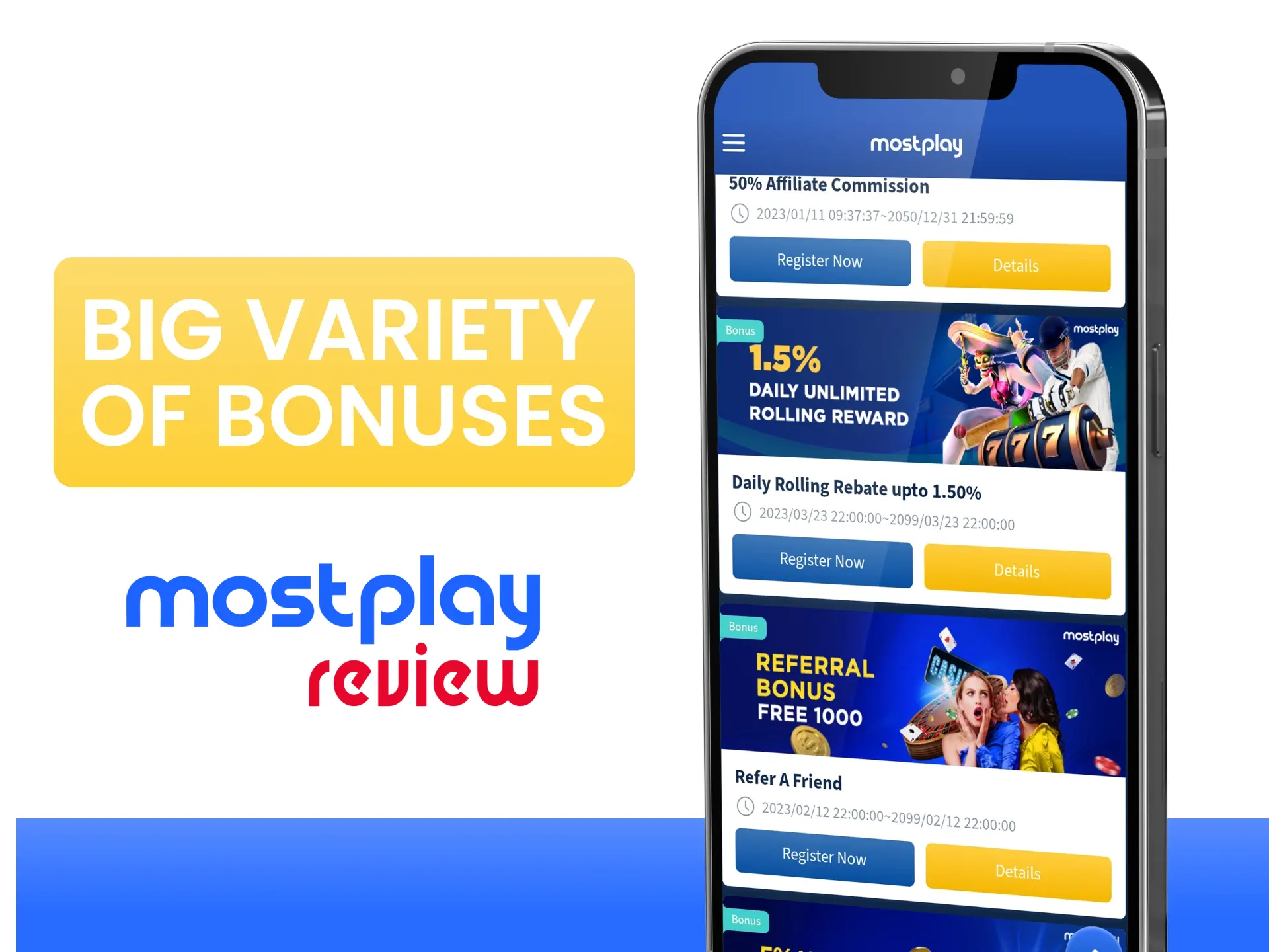 Claim all of the available bonuses on the Mostplay bonus page.