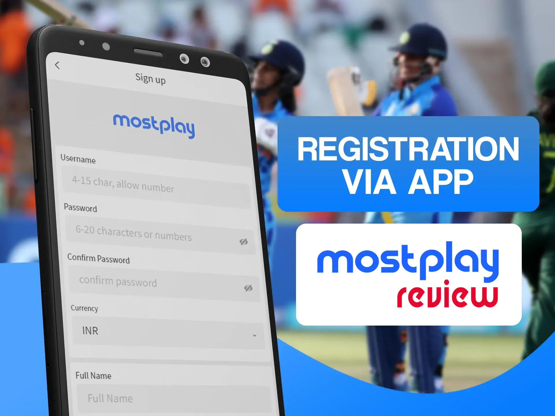 Register a new account in two steps using the Mostplay app.
