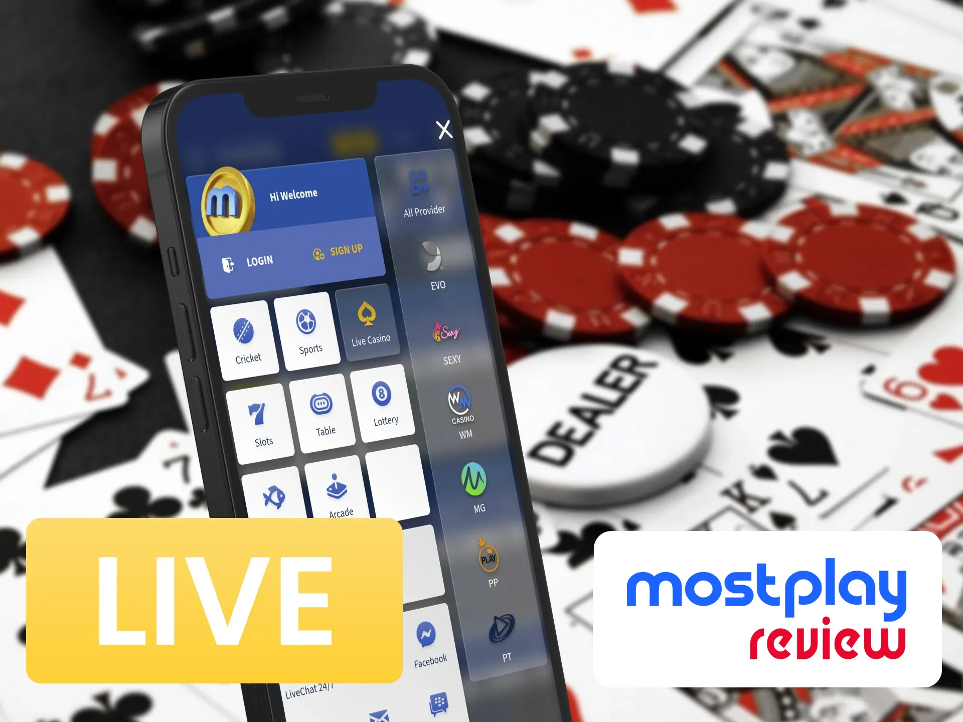 Watch and play casino games in a live format at Mostplay.