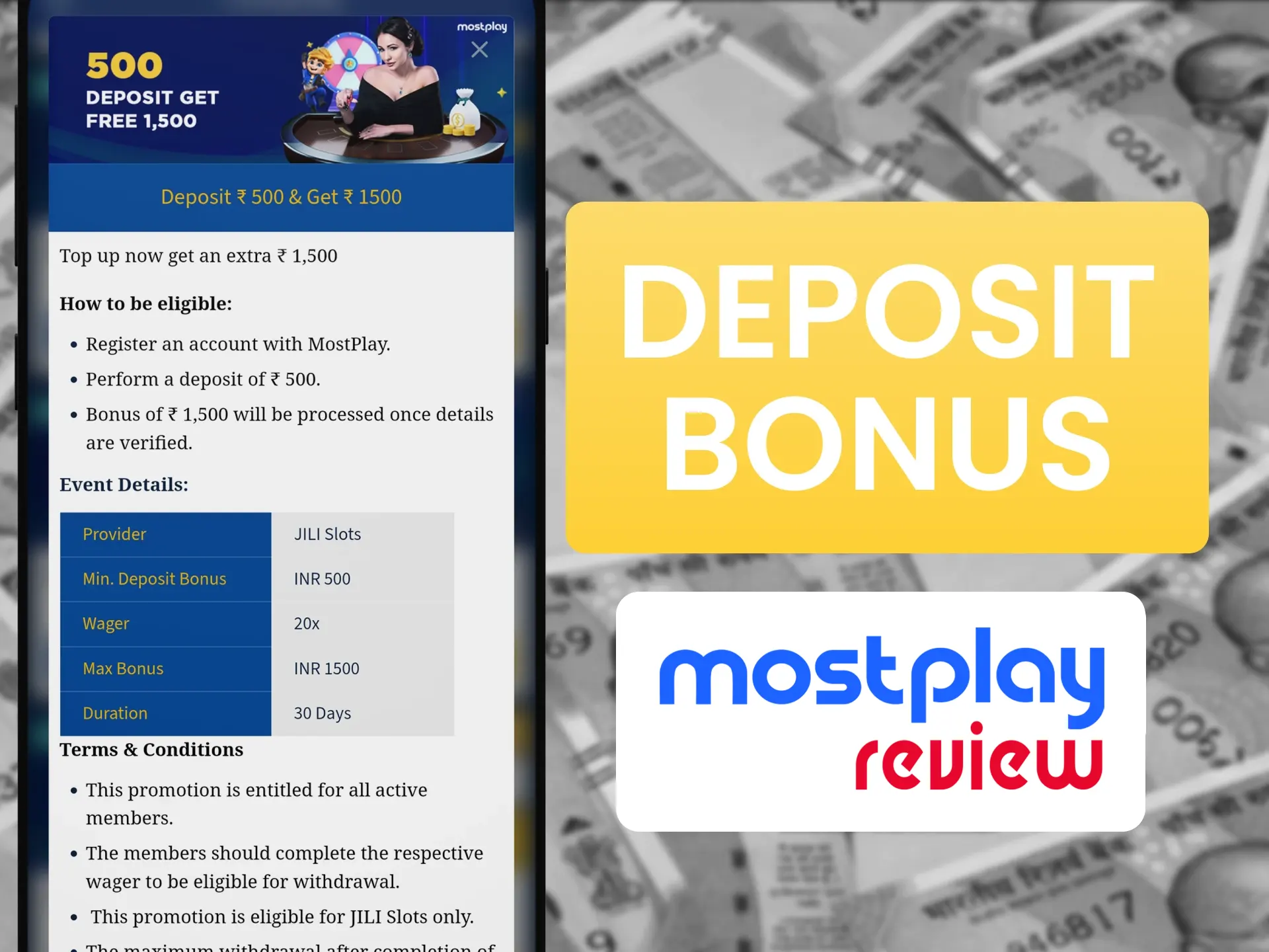 Get your deposit bonus after each deposit at Mostplay.