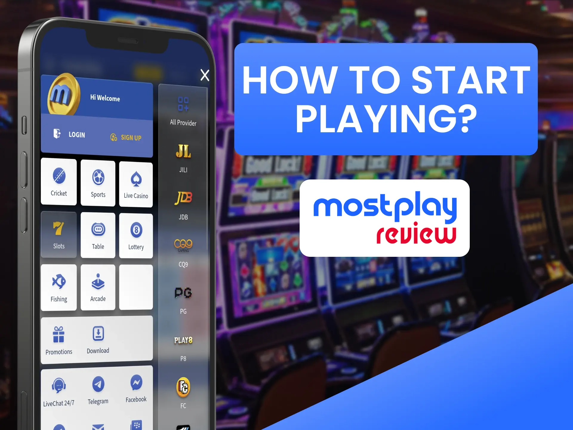 To play slots you need to go to the right section on Mostplay.