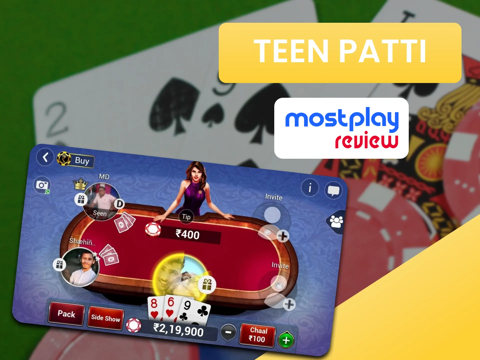 Choose Teen Patti for casino games at Mostplay.