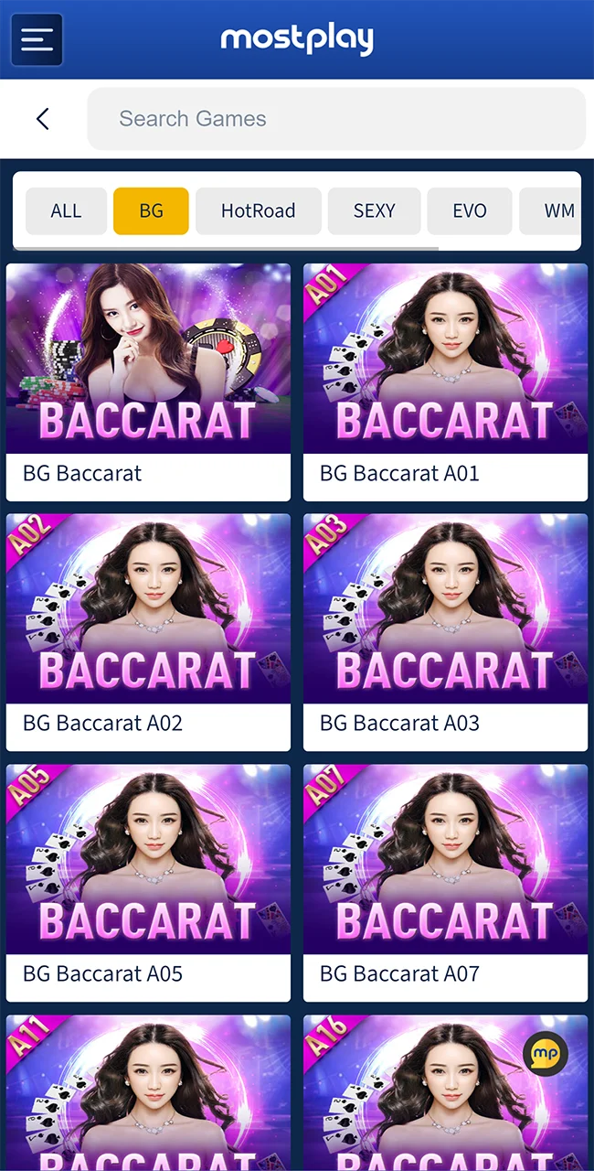 Play Baccarat at Mostplay casino and win.