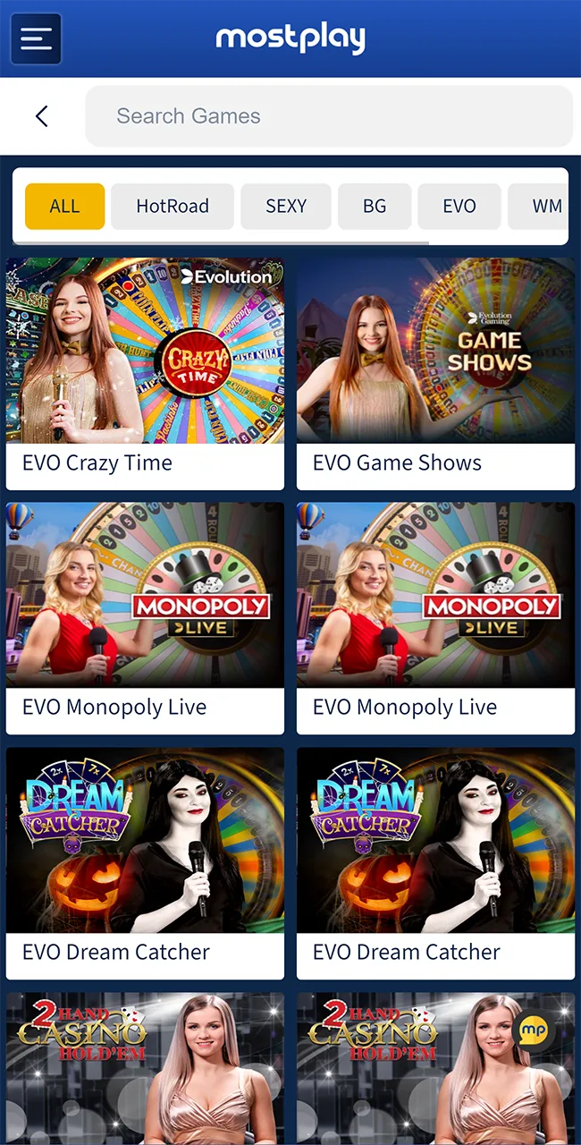 Try to play live games at Mostplay casino.